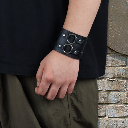 Vintage Leather Cuff Bracelet Adjustable Punk Wristband - Smarsty