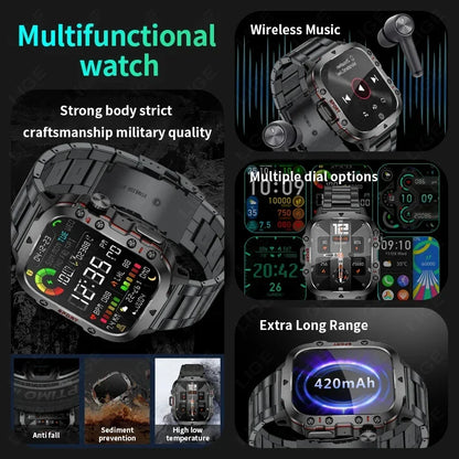 Rugged Military Smart Watch for Men with Bluetooth Calling - Smarsty