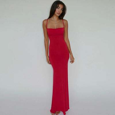 Hugcitar 2025 Spring Solid Sleeveless Backless Elegant Sexy Bodycon Y2K Maxi Prom Dress Women Clothes Birthday Party Casual Y2K - Smarsty