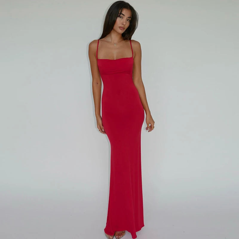 Hugcitar 2025 Spring Solid Sleeveless Backless Elegant Sexy Bodycon Y2K Maxi Prom Dress Women Clothes Birthday Party Casual Y2K