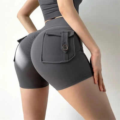 Summer Peach Butt Fitness Exercise Three-Quarter Pants Cargo Air Dry Pocket Yoga Tight lift the hips Women's Shorts - Smarsty
