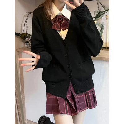 Japanese fashion solid color V-neck knitted sweater,original newJK uniform cardigan top,autumn and winter women's cotton sweater - Smarsty