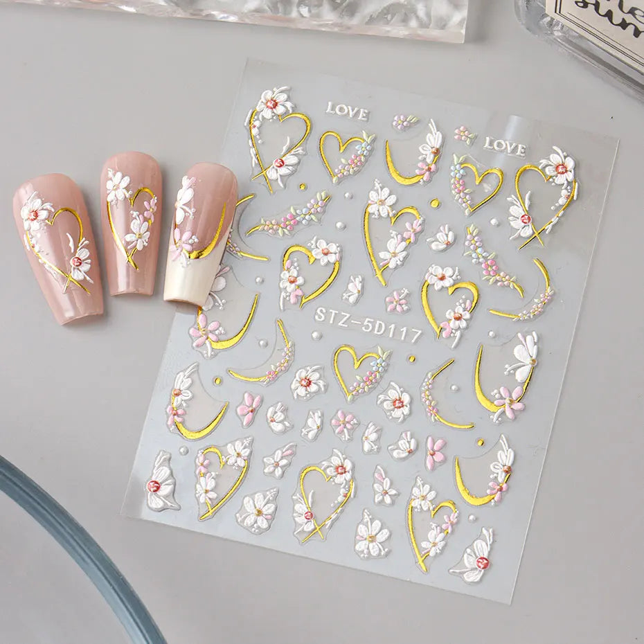 5D Kawaii Floral Nail Stickers for Wedding Decor - Smarsty