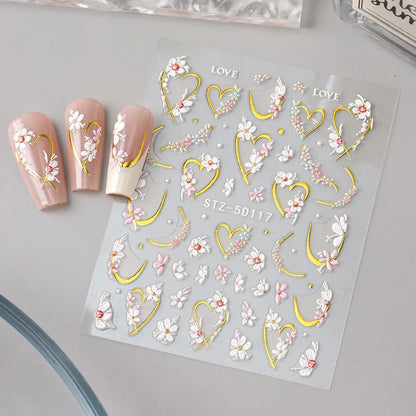 5D Kawaii Floral Nail Stickers for Wedding Decor - Smarsty
