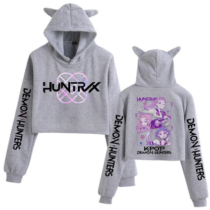 Kpop Demon Hunters Crop Tops Cat Ears Sweatshirt Long Sleeve Girls Fashion Hoodie