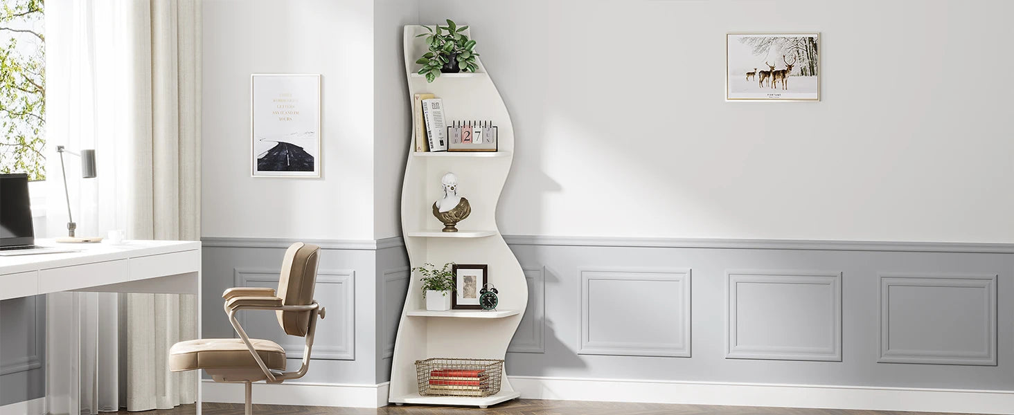 Tribesigns Corner Shelf, Modern 5-Tier Wall Corner Bookshelf, Stylish Corner Small Bookcase Storage Rack Plant Stand