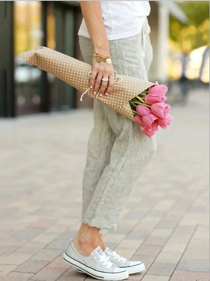 Autumn Cotton Women's Pants Y2K Black Drawstring Elastic Waist Casual Pants Female Loose Fashion Elegant Ladies Bottom - Smarsty