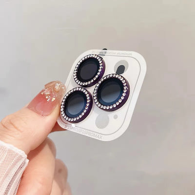 3-2Pcs Luxury Diamond Camera Protector For IPhone 17 16 15 14 13 Pro Max Plus Glitter Ring Lens Glass Back Lens Cap Shinny Cover - Smarsty