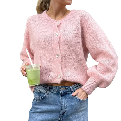 Women Solid Knitted Single Breasted Cardigan O-neck Long Sleeve Loose Soft Sweater 2024 Autumn Lady Knitwear ﻿ - Smarsty