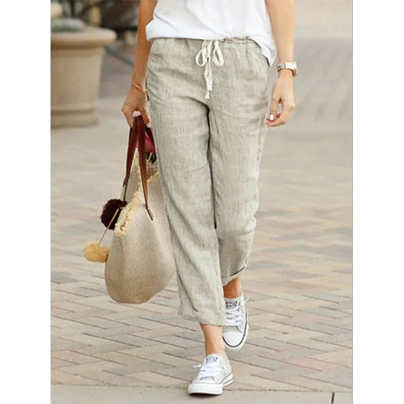Autumn Cotton Women's Pants Y2K Black Drawstring Elastic Waist Casual Pants Female Loose Fashion Elegant Ladies Bottom - Smarsty