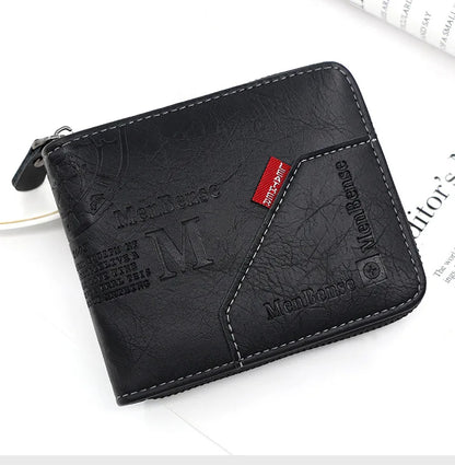 New Men Zipper Wallets Short Card Holder Vintage Male Wallet High Quality PU Leather Classic Coin Pocket Wallet For Boys - Smarsty
