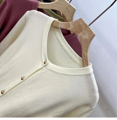 AOSSVIAO Long Sleeve Sweaters Cardigan Spring Autumn Women O-Neck Knitwear Tops Clothing Fashion Basic Tops - Smarsty