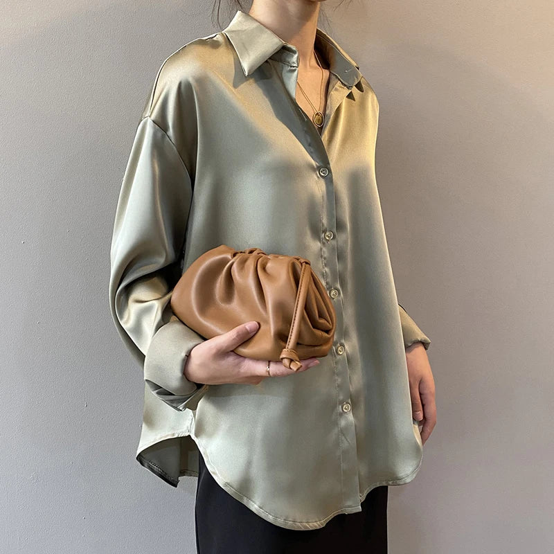 Autumn Fashion Button Up Shirt Spring Vintage Blouse Women White Lady Long Sleeves Female Loose Streetwear Shirts Design Tops - Smarsty