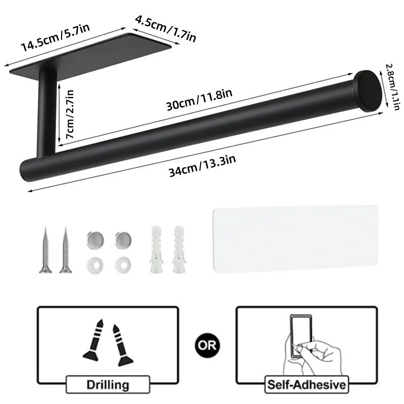 Paper Towel Holder Punch-Free Roll Paper Holder Kitchen Tissue Shelf Under Cabinet Fresh Film Tin Foil Holder Accessory