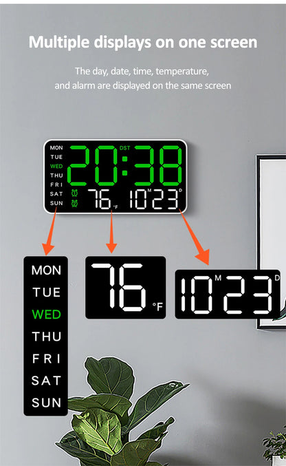 Large Digital Wall Clock with Temperature and Date Display - Smarsty