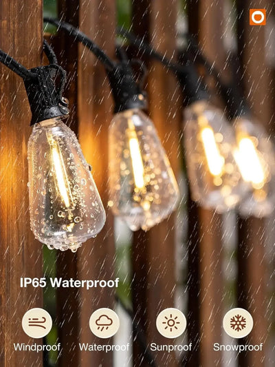 150FT LED Outdoor String Lights Waterproof Patio Lights Shatterproof ST38 Replaceable Bulbs Dimmable Outside Hanging Lights - Smarsty