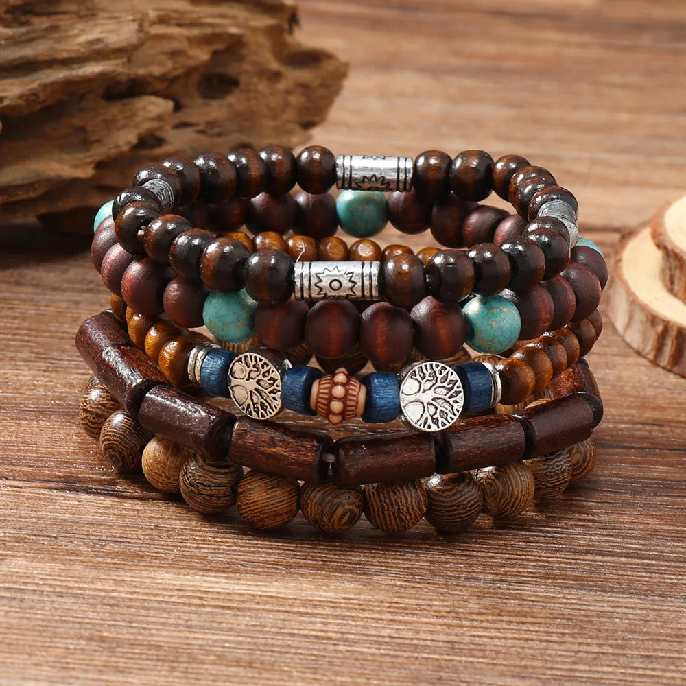 Ethnic Wood Bead Cactus Charms Bracelets for Women - Smarsty