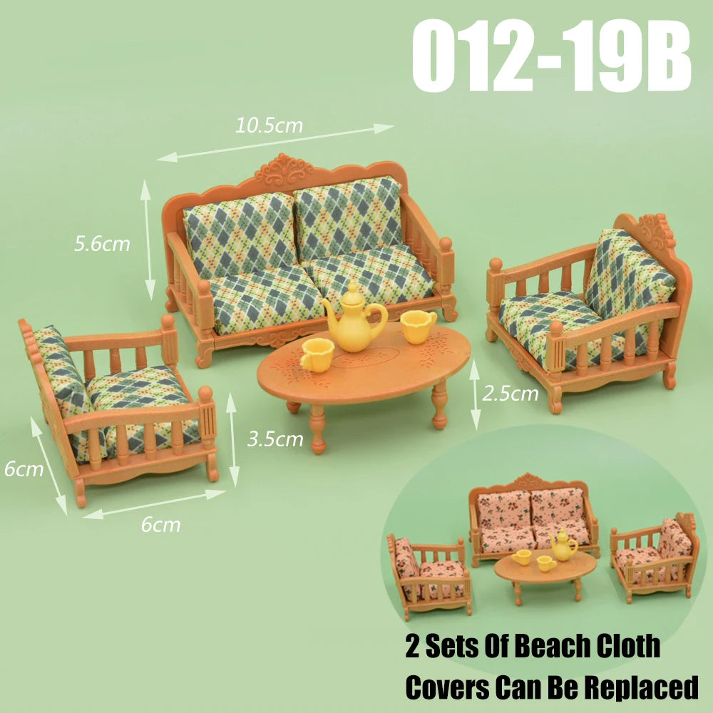 Dollhouse Furniture Kitchen Play Set Miniature Refrigerator 1:12 Mini Food Living Room Sofa Set Pretend Play Accessores Toy by Smarsty