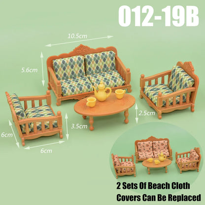 Dollhouse Furniture Kitchen Play Set Miniature Refrigerator 1:12 Mini Food Living Room Sofa Set Pretend Play Accessores Toy by Smarsty