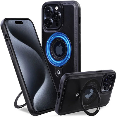 Folding Ring Stand Leather Magnetic Macsafe Case for Magsafe IPhone 15 14 13 16 Pro Max Plus 15Pro 16Pro Mac Safe Holder Cover