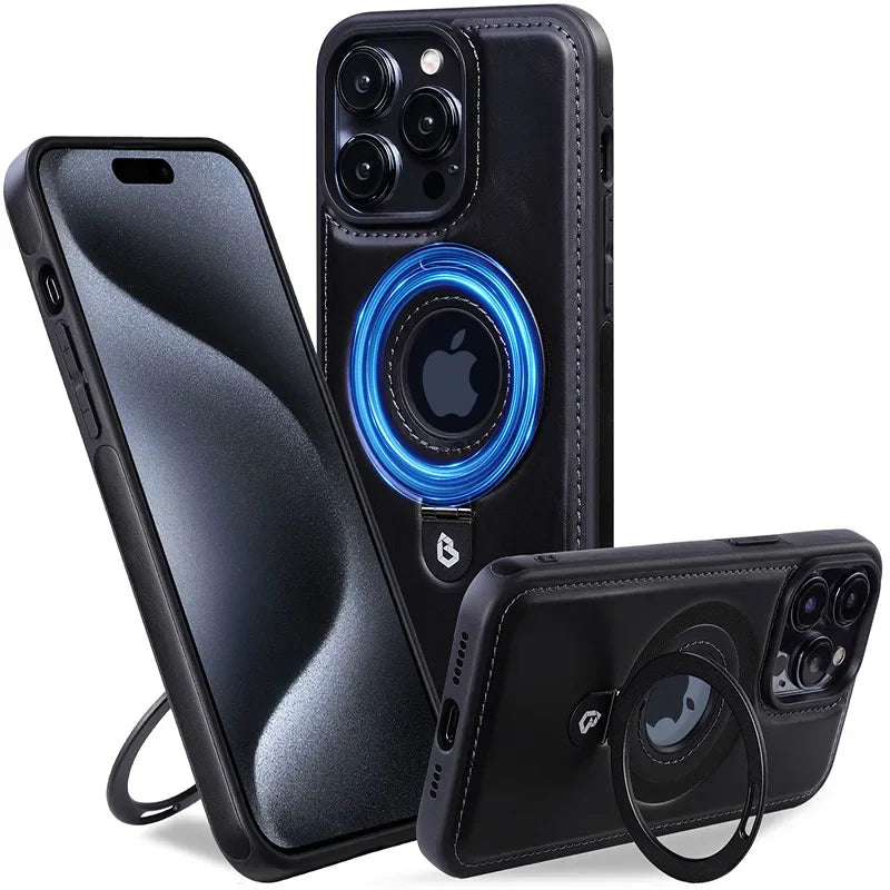 Folding Ring Stand Leather Magnetic Macsafe Case for Magsafe IPhone 15 14 13 16 Pro Max Plus 15Pro 16Pro Mac Safe Holder Cover