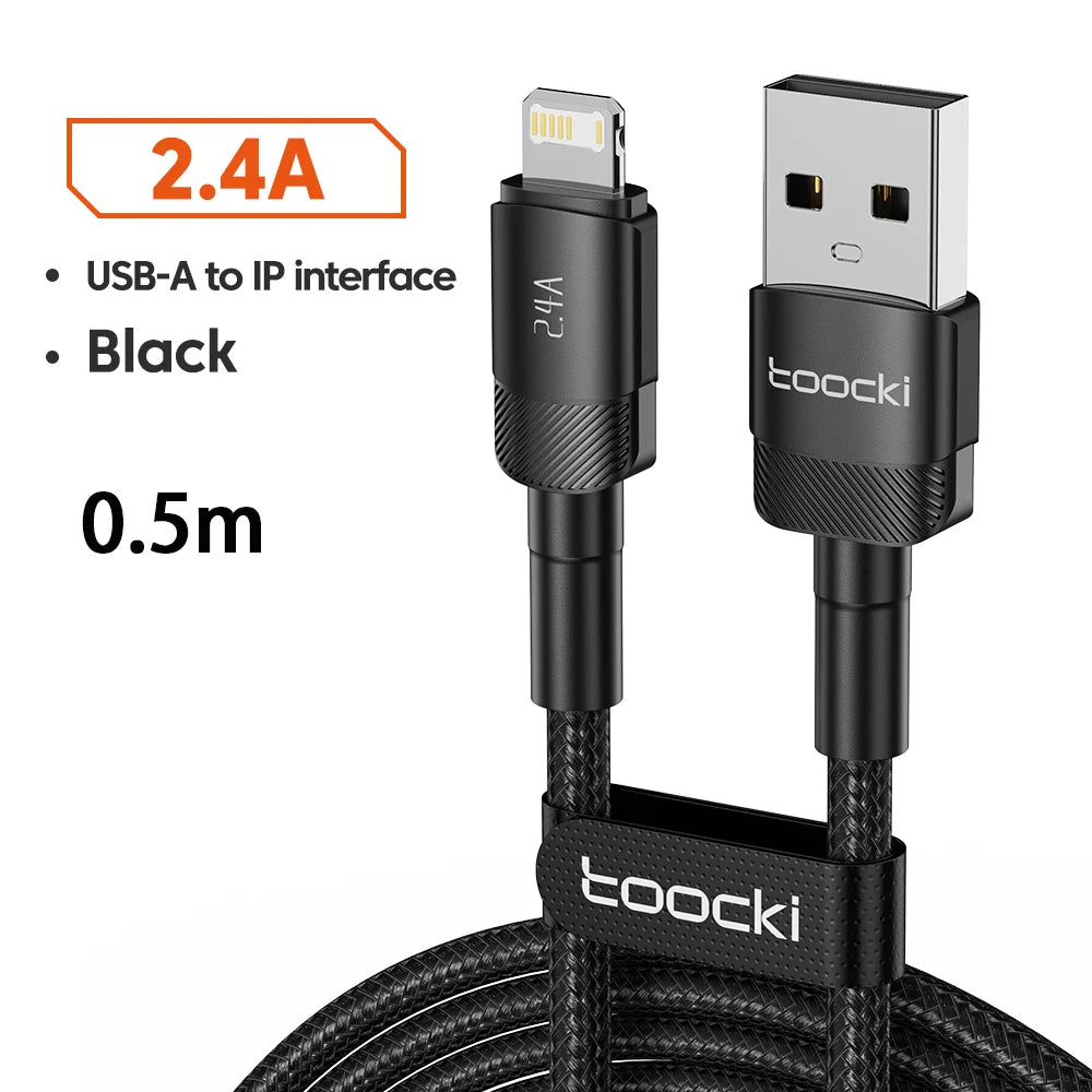 Toocki USB Cable For iPhone 14 13 12 Pro Max X XS XR 8 7 Plus iPad Fast Charging Charger Aluminum iP Cable For iPhone Data Cord - Smarsty