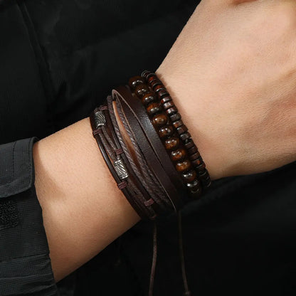 Vintage Multi Layer Wooden Beads Men's Bracelet Set - Smarsty
