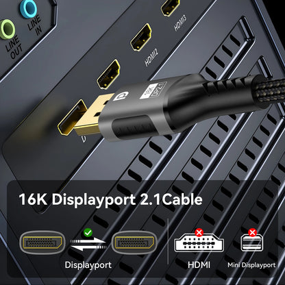 16K DisplayPort 2.1 Cable for High-Speed Gaming - Smarsty