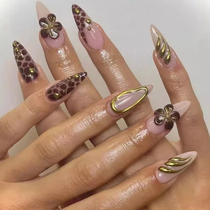 Colorful Press On Almond Nails Set with Pearl Flowers - Smarsty