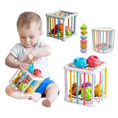 Baby Montessori Shape Sorter Cube Rainbow Colorful Blocks Sorting Game Infant Cognitive Grip Training Learning Educational Toy - Smarsty