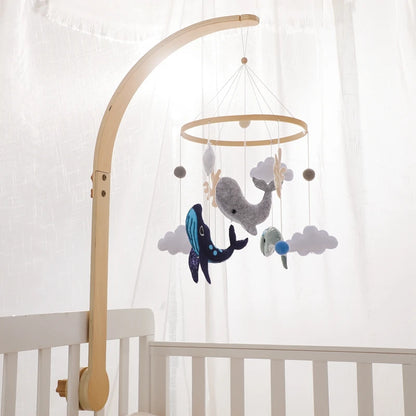 Baby Crib Mobile Bed Bell Rattle Toys Wooden Crochet Stars Pendant Bed Bell Toys Newborn Comfort Crib Bracket Hanging Toys Gifts