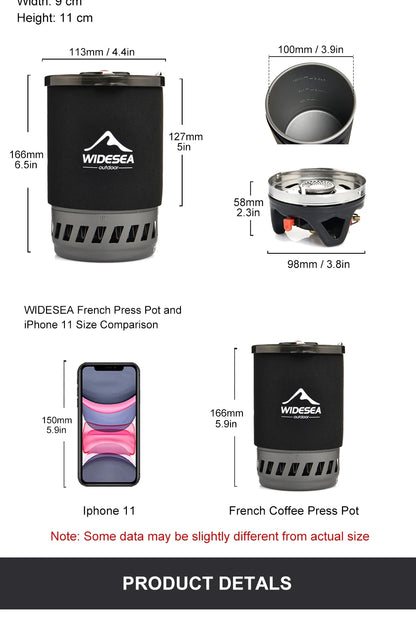 Widesea Camping Cooking System with Heat Exchanger Outdoor Gas Stove Burner Tourist Coffee Pot Cup Cookware Tableware Tourism