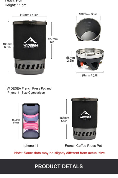 Widesea Camping Cooking System with Heat Exchanger Outdoor Gas Stove Burner Tourist Coffee Pot Cup Cookware Tableware Tourism by Smarsty