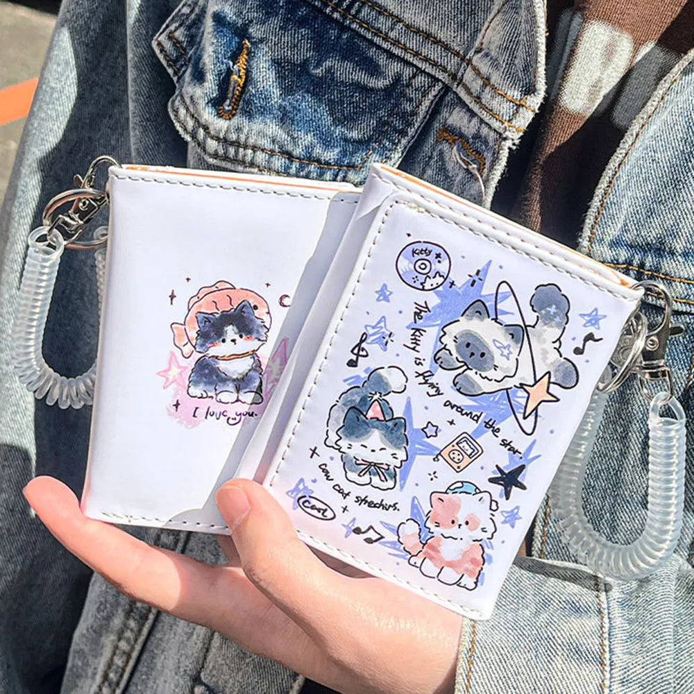 PU Leather Cute Women Wallet Coin Purse Simple 3 Folds Multi-card Slots Card Holder Cute Cat Dog Short Wallets for Girls - Smarsty