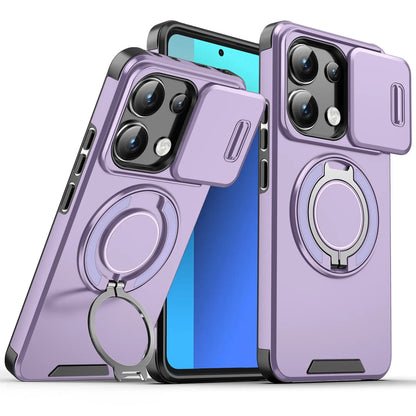 Shockproof Magnetic Case for Redmi Note 14 13 Pro 5G 4G Plus Slide Camera Lens Ring Stand Protect Cover