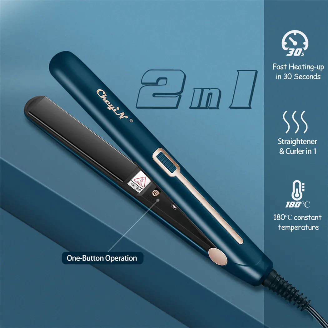 CkeyiN Mini Hair Flat Iron 2 in 1 Portable Straightener and Curler - Smarsty