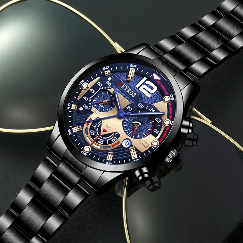 Luxury Mens Stainless Steel Quartz Watch with Calendar - Smarsty