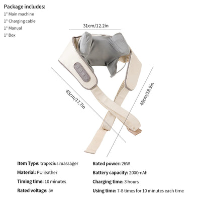 Foreverlily 26W Brushless Motor Neck And Shoulder Massager Wireless Shoulder And Back Kneading Massage Shawl Neck masajeador