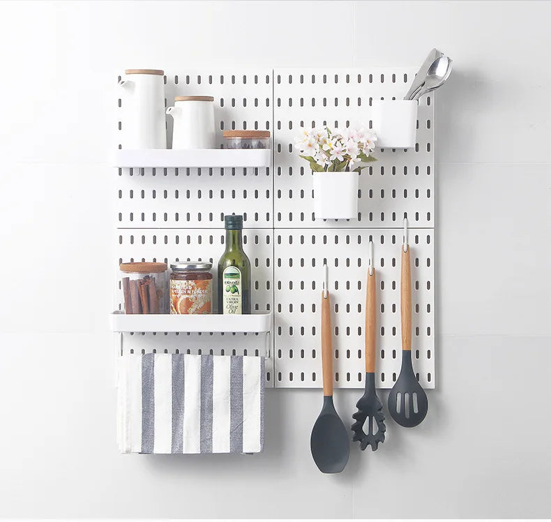New DIY Pegboard Accessories Hanging Shelf Storage Hooks Wall Organizer No Punching Crafts Organization For Garage Kitchen Room