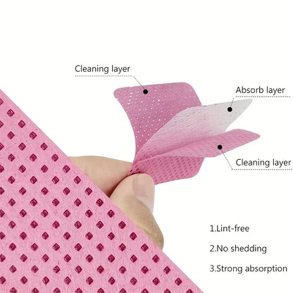 50 Pieces of Velvet-Free Nail Wipes, Super Absorbent Nail Wipes for Removing Gel Polishing, Extension Eyelashes and Nails (White Pink)