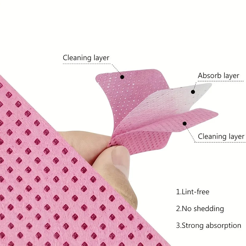 50 Pieces of Velvet-Free Nail Wipes, Super Absorbent Nail Wipes for Removing Gel Polishing, Extension Eyelashes and Nails (White Pink)