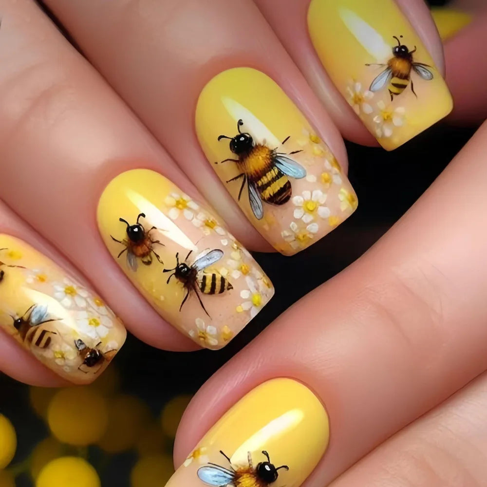24 Piece Set Medium Long Press On Nails with Floral Design - Smarsty