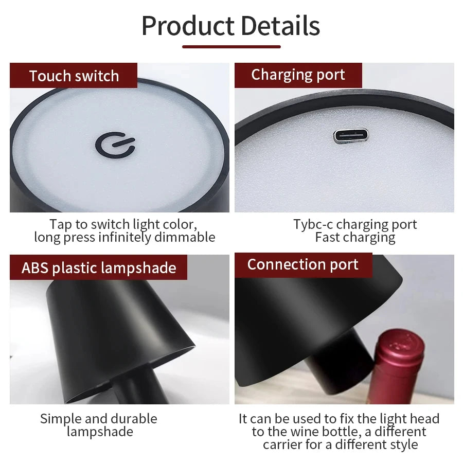 LED Table Lamp for Wine Bottles with Touch Control - Smarsty