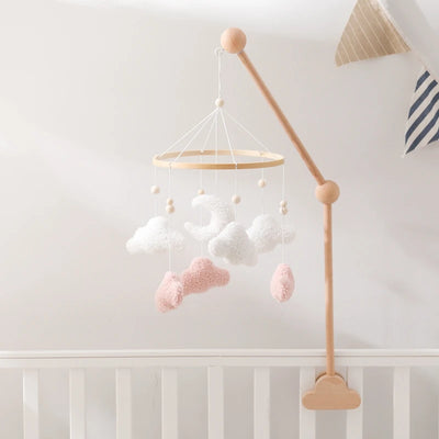 Wooden Crib Mobile Baby Bed Bell Rattle Toy Soft Felt Cartoon Bear Mobile Hanging Newborn Music Box Bed Bell Hanging Bracket Toy by Smarsty