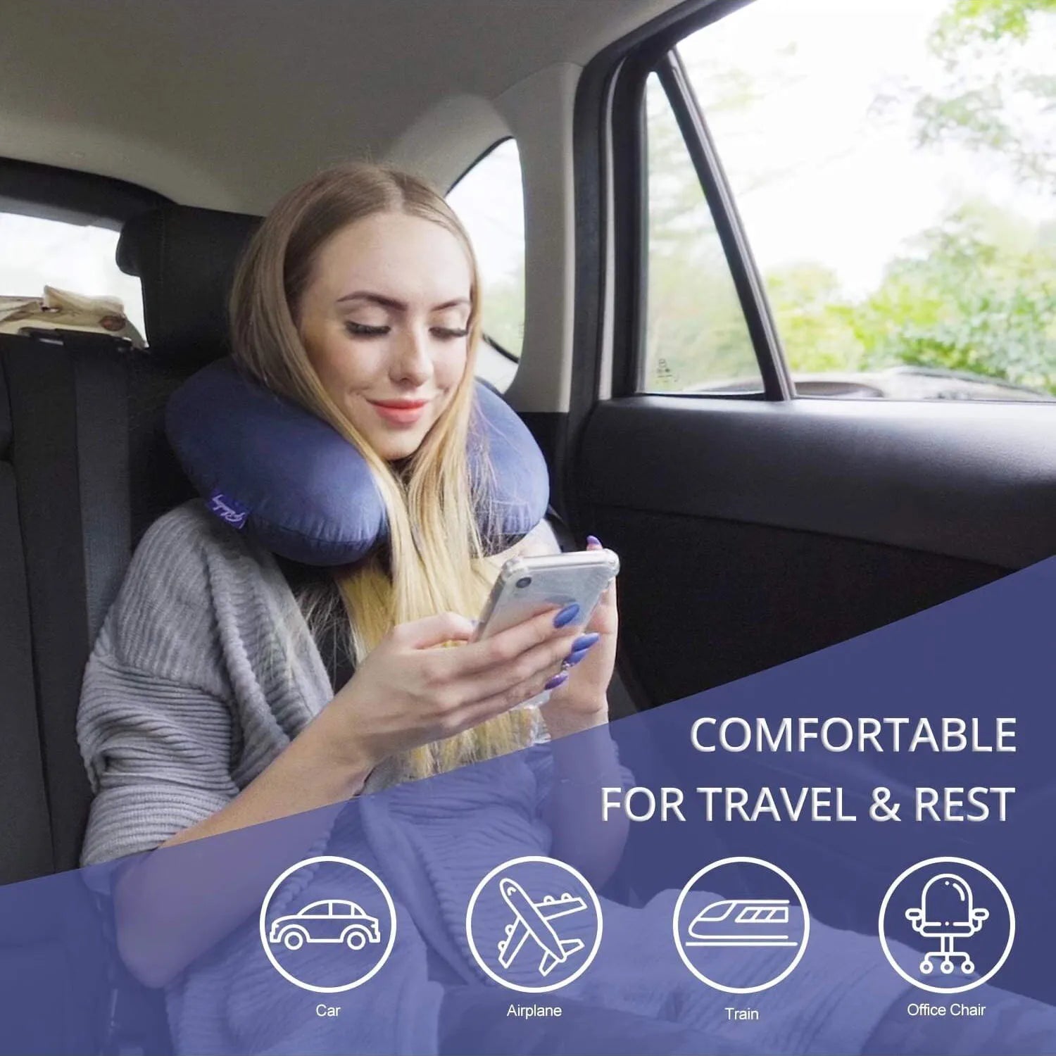 Bamboo Fiber Travel Neck Pillow with Soft Cover - Smarsty