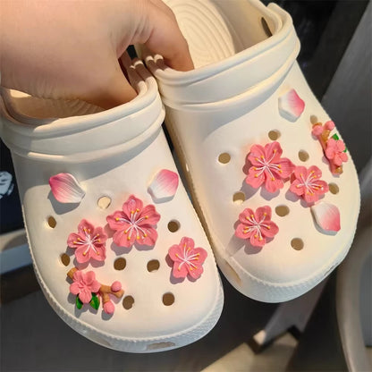 3D Cherry Flowers Set Shoe Charms Clogs Accessoriess DIY Slide Sandals Garden Shoe Decor Buckle Beach Bag Pins Girls Women Gifts