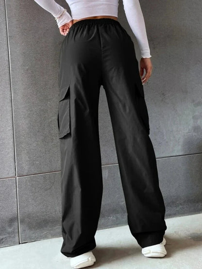 Fashion Women Baggy Joggers Pants Casual Communte Female Chic Straight Cargo Pant Elastic High Waist Elegant Oversized Trousers - Smarsty