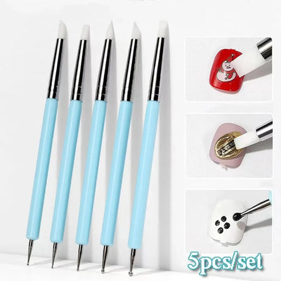 5Pcs Silicone Clay Sculpting Tool for Brush Modeling Dotting Nail Art Pottery Clay Tool DIY Carving Sculpting Tools Soft Head - Smarsty
