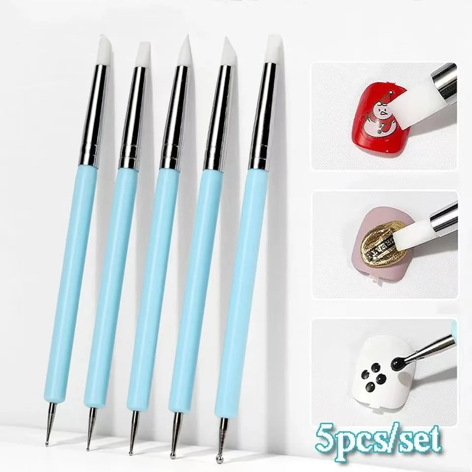 5Pcs Silicone Clay Sculpting Tool for Brush Modeling Dotting Nail Art Pottery Clay Tool DIY Carving Sculpting Tools Soft Head - Smarsty