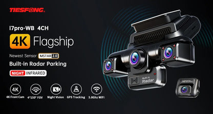 4 Channel GPS Dash Cam Front 4K Night Vision Parking - Smarsty